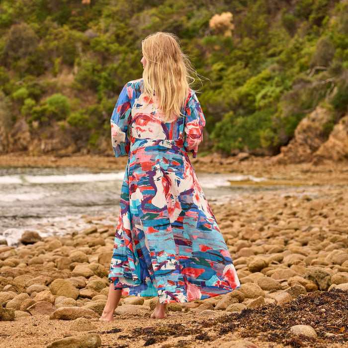 Set of 2 Cotton Maxi Dress ? Coastal Canvas Abstract Art Print
