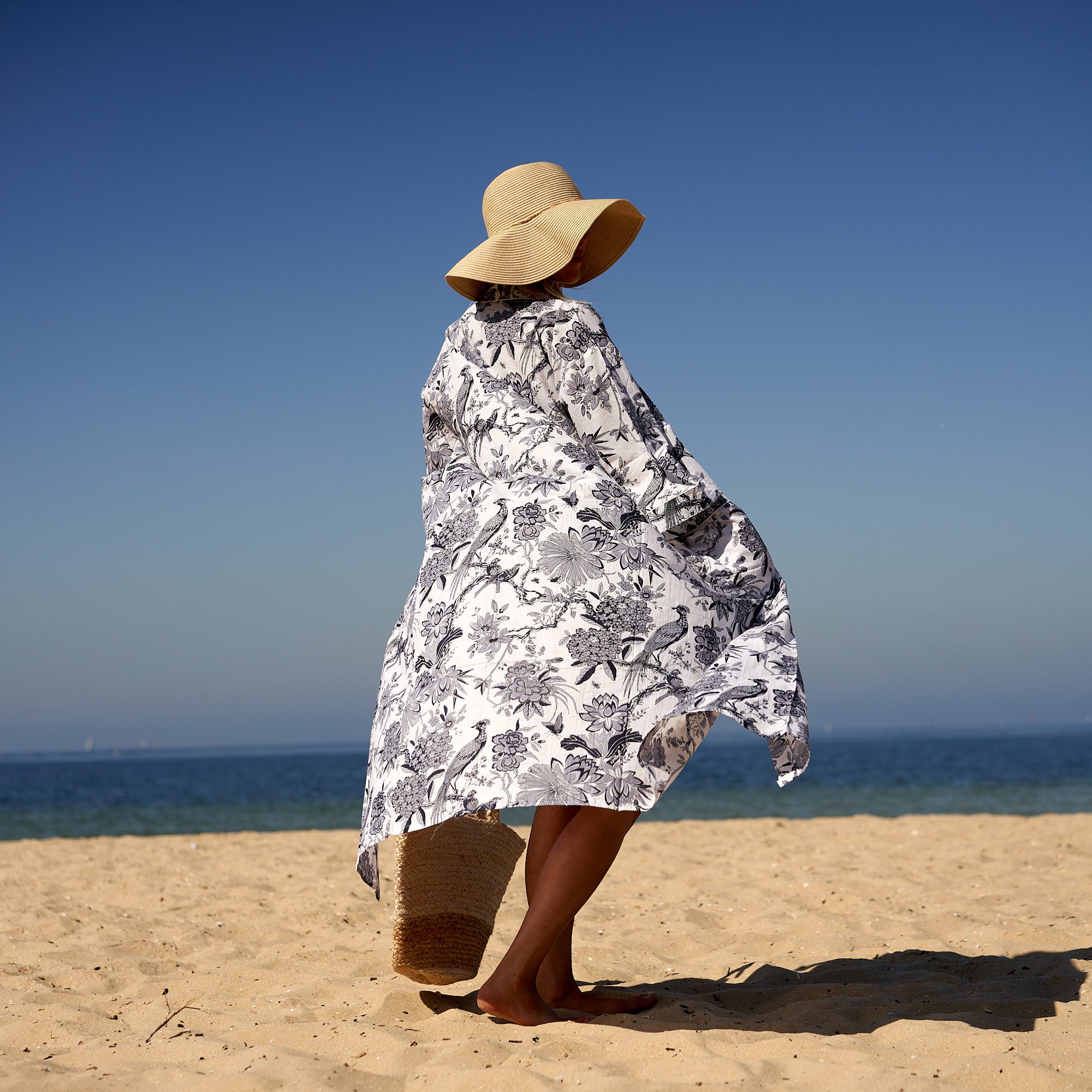 ‘Beachside Blooms’ Cotton Kimono Robe