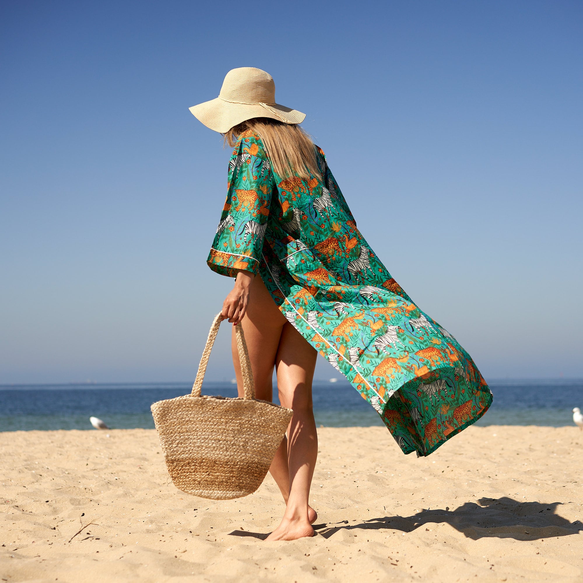 ‘Sun-Drenched Safari’ 100% Cotton Kimono Robe