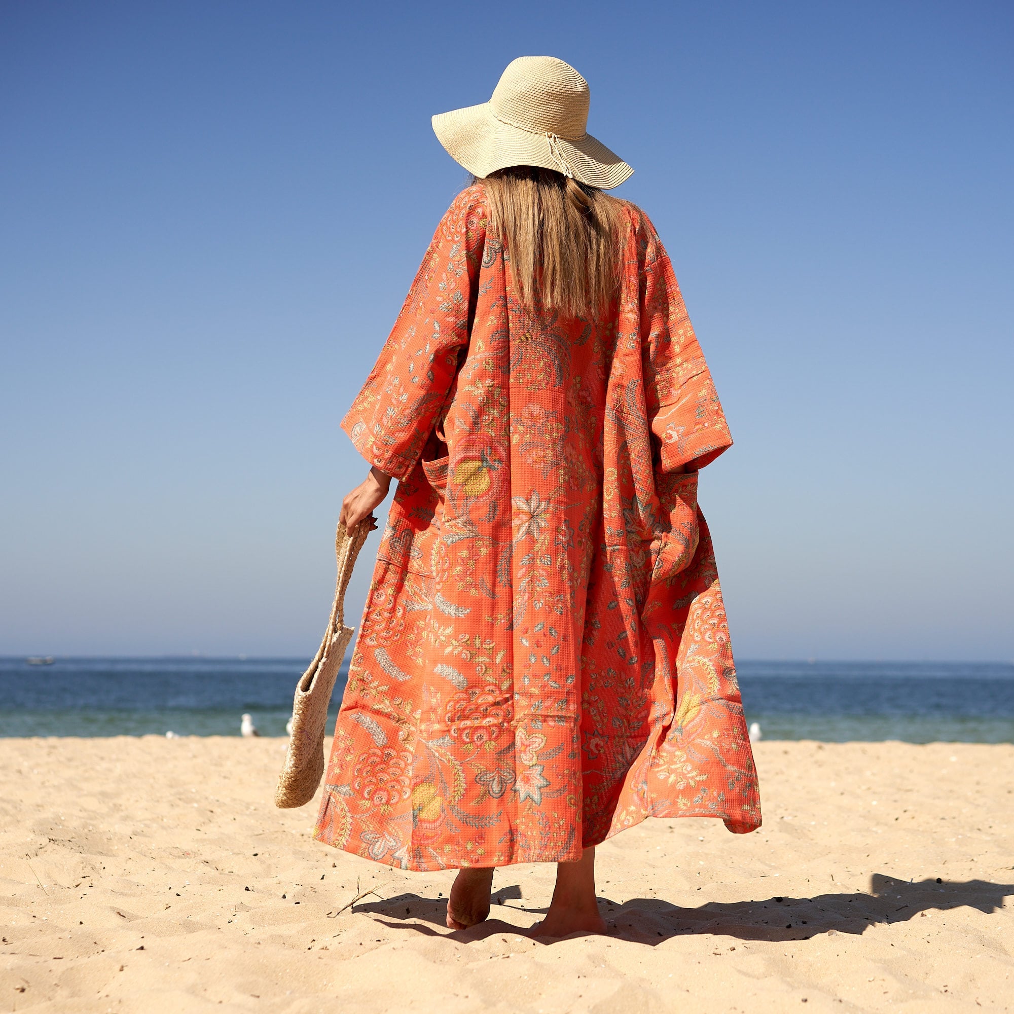‘Tidal Tranquility’ 100% Cotton Kimono Robe