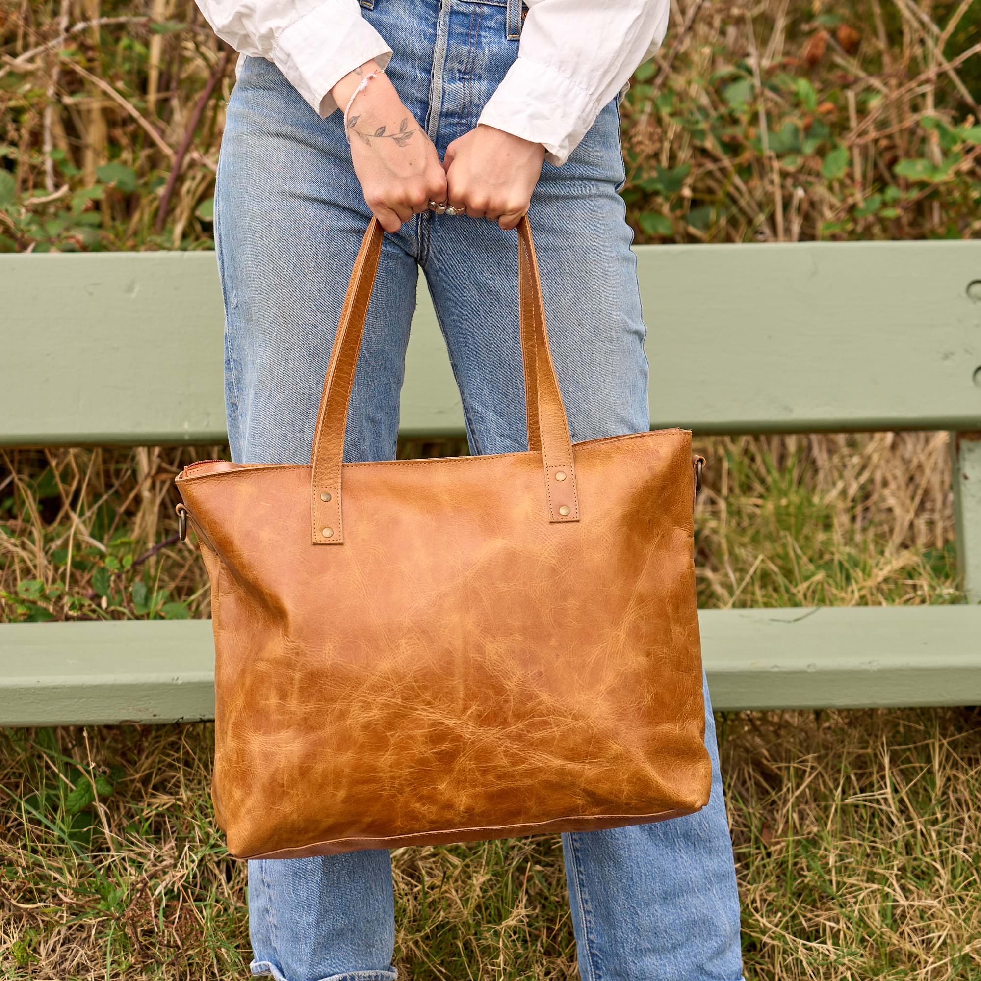 Large vintage brown tote bag with roomy interior