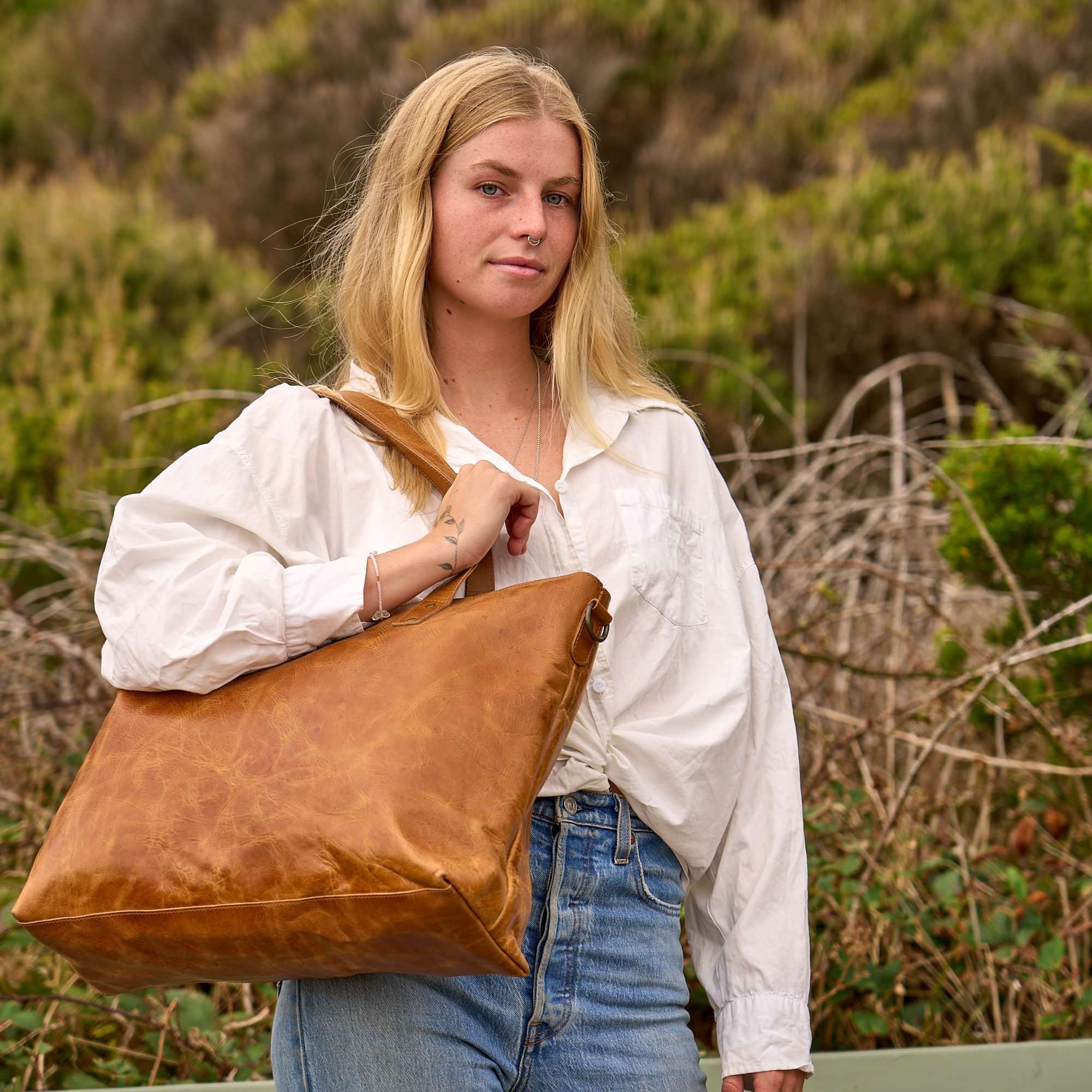 Roomy classic brown carryall tote for work and travel