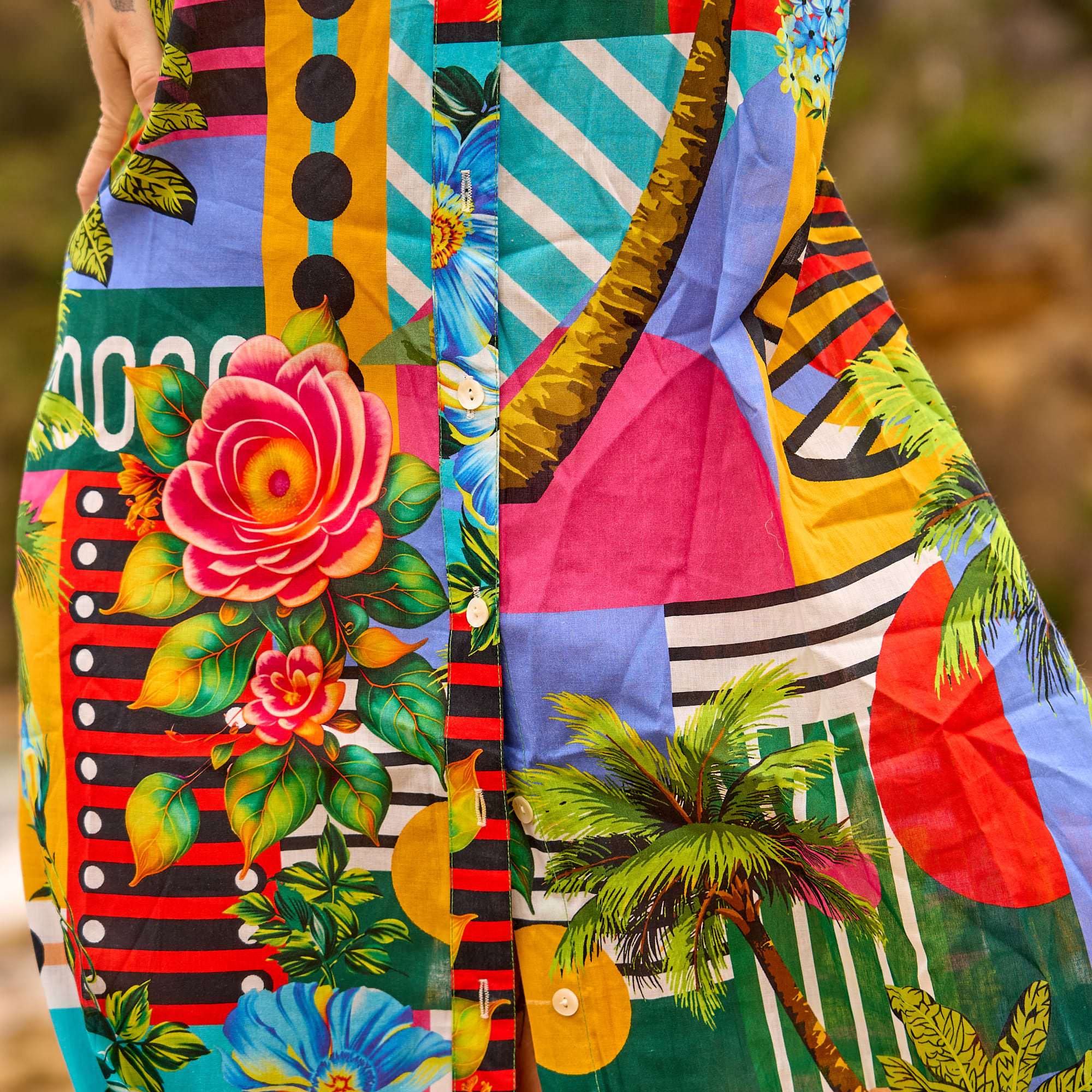 Stylish tropical cotton shirt maxi dress for resort vacations