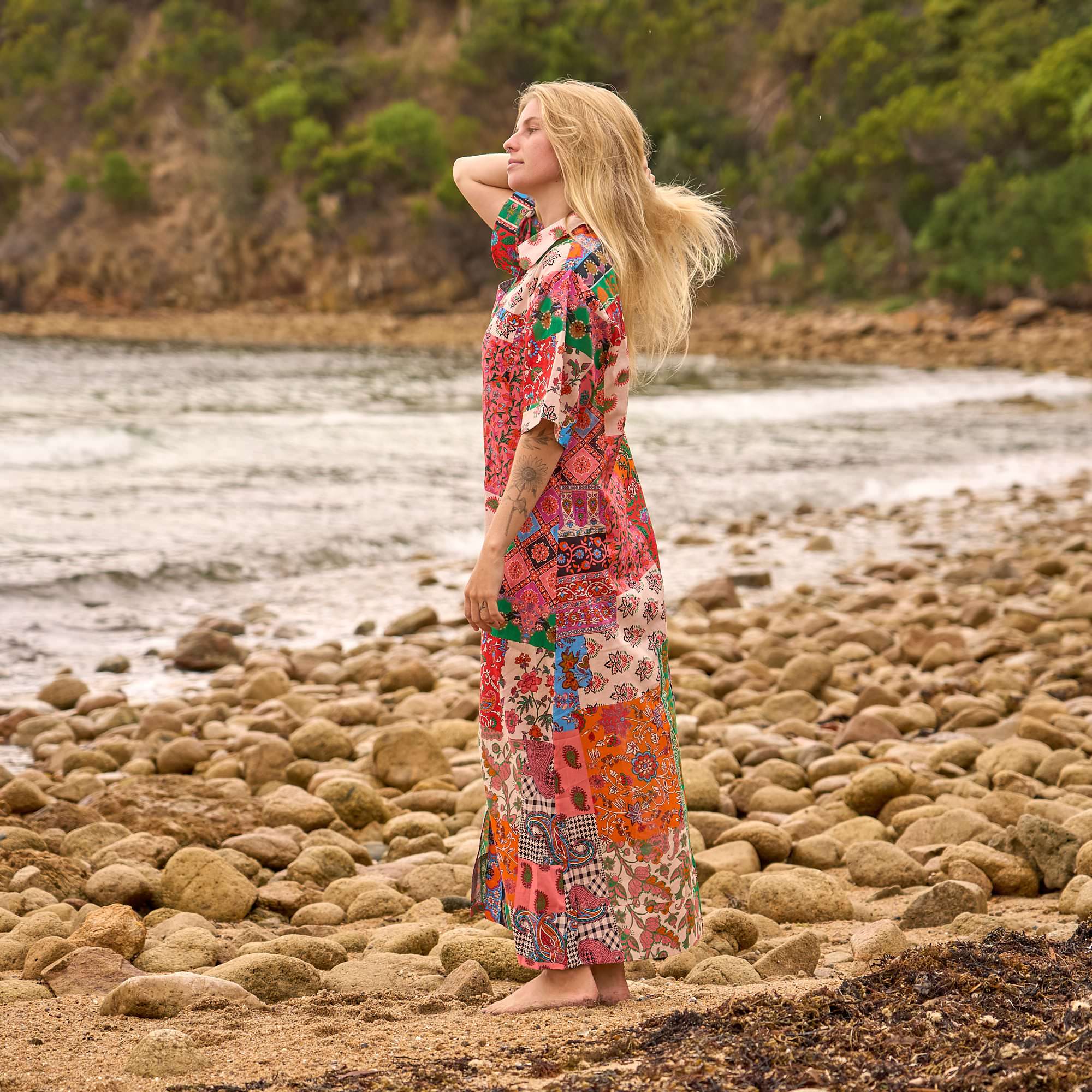 Craftluxe women’s patchwork maxi shirt dress statement style