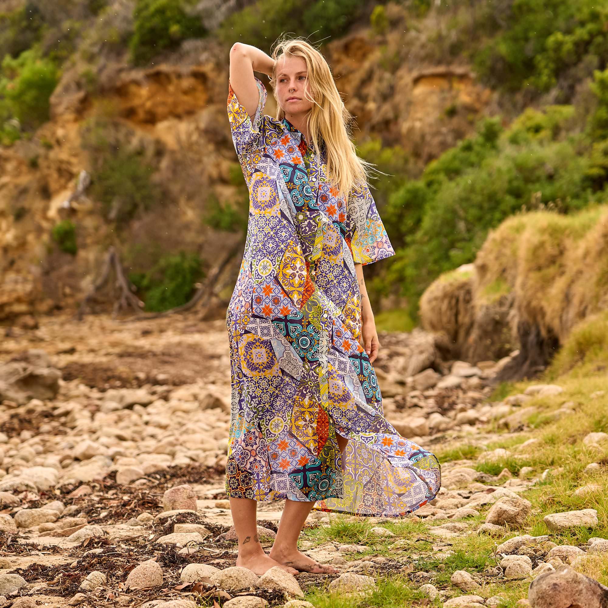 Women’s boho patchwork maxi dress for beach and holiday wear