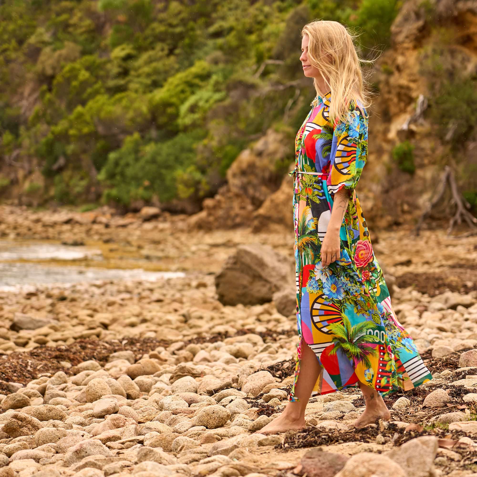 Craftluxe tropical summer maxi shirt dress for women