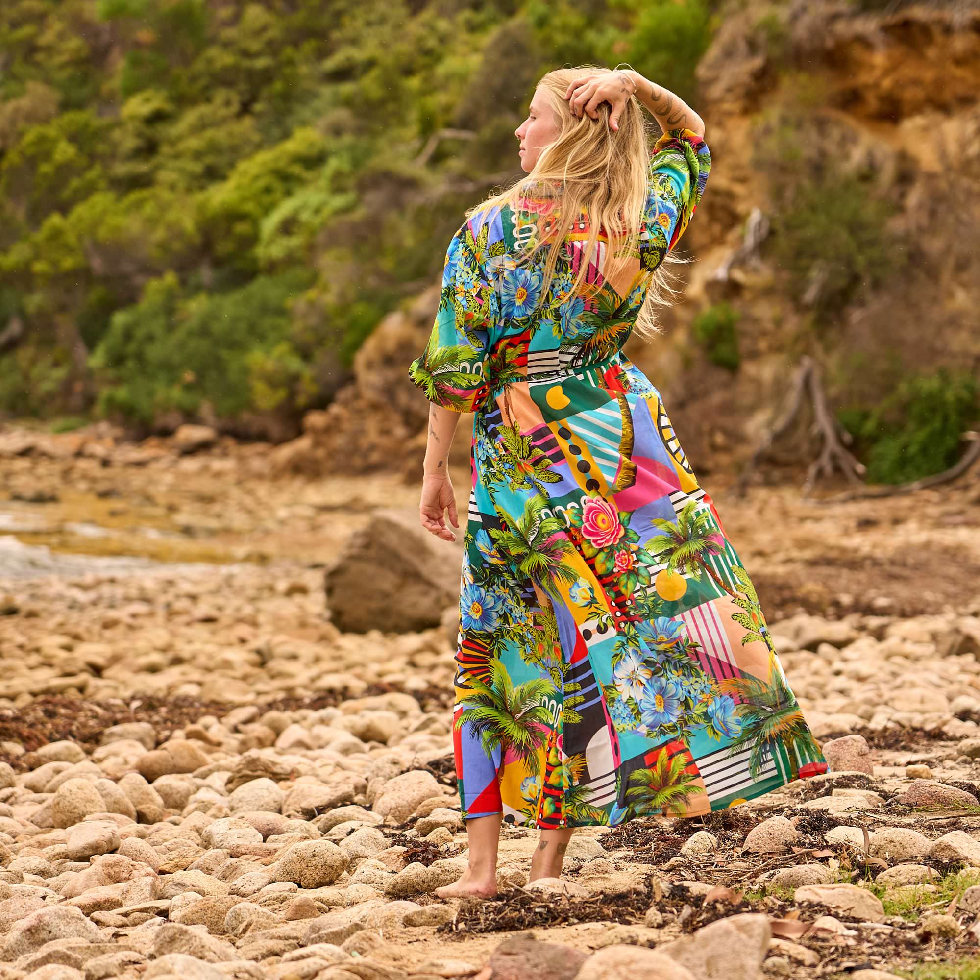 Bold tropical print maxi dress for summer and holidays