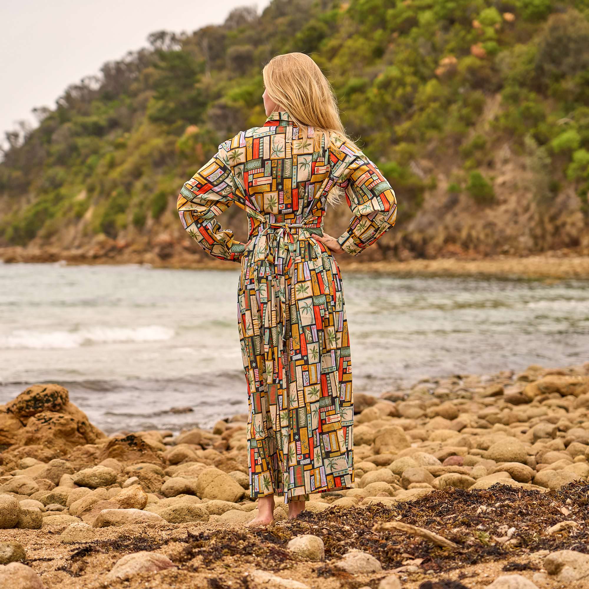 Women’s boho geometric maxi shirt dress for everyday wear