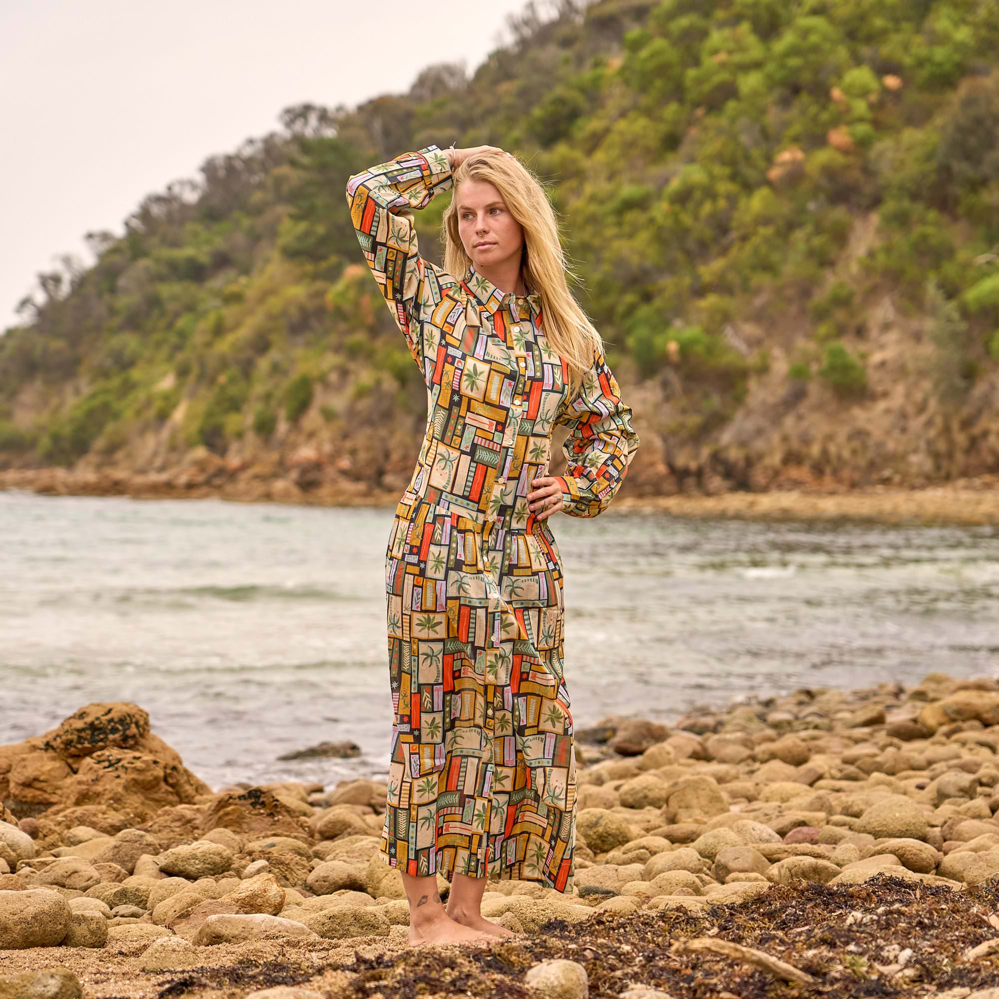 Relaxed fit bohemian geometric maxi dress for casual style