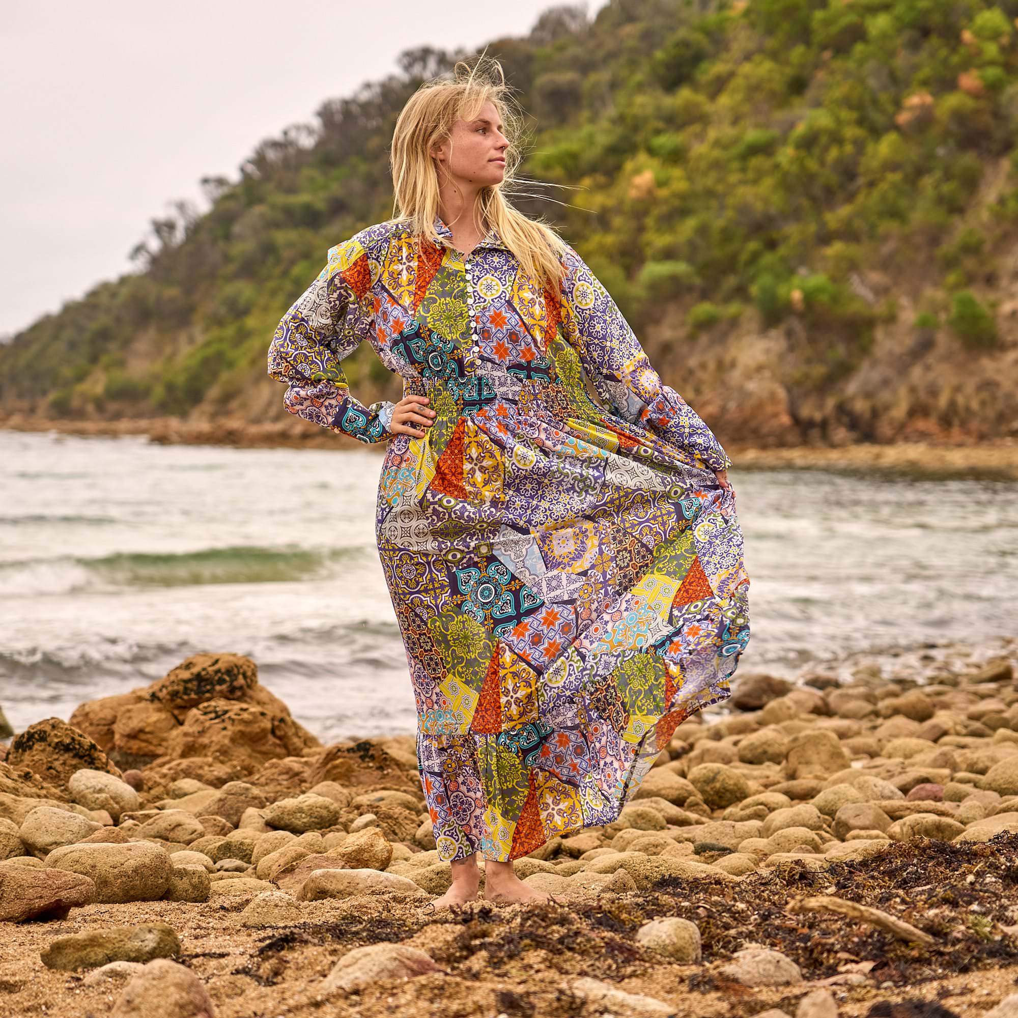 Premium handmade cotton patchwork maxi dress with vintage design