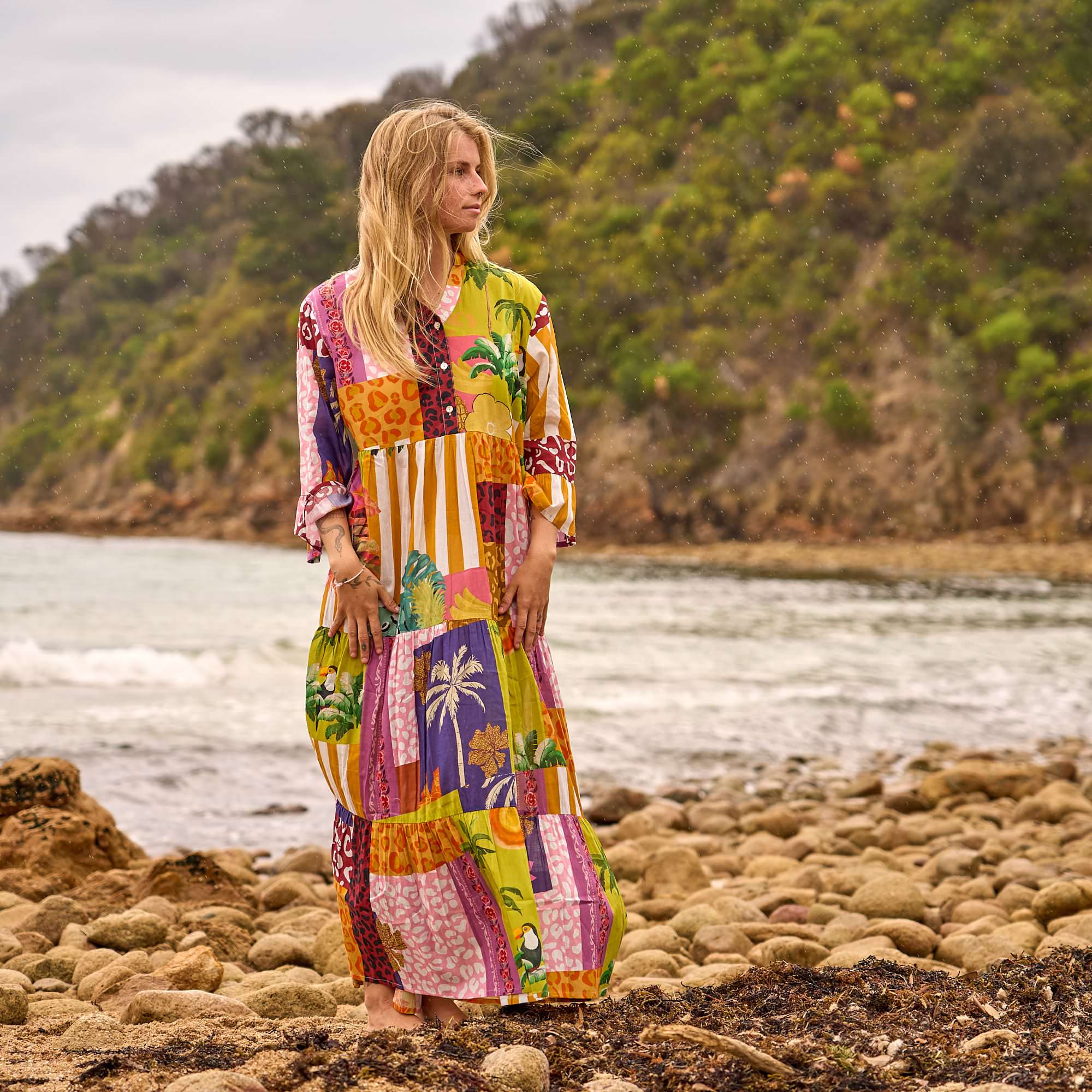 Colour block maxi dress with relaxed fit for women