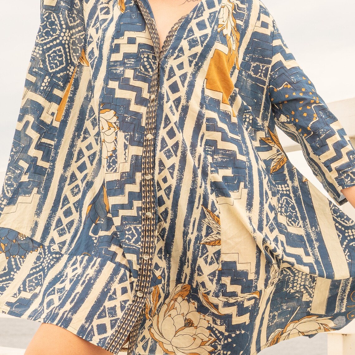 KALEIDOSCOPE KICK WOMEN'S COTTON SHIRT DRESS - ONE SIZE