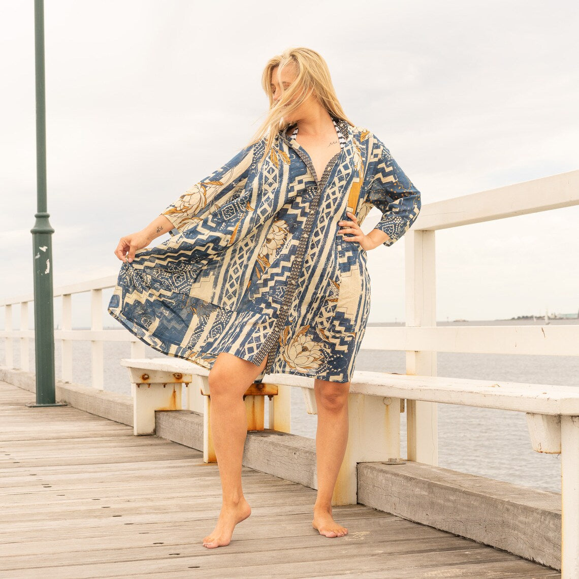 KALEIDOSCOPE KICK WOMEN'S COTTON SHIRT DRESS - ONE SIZE