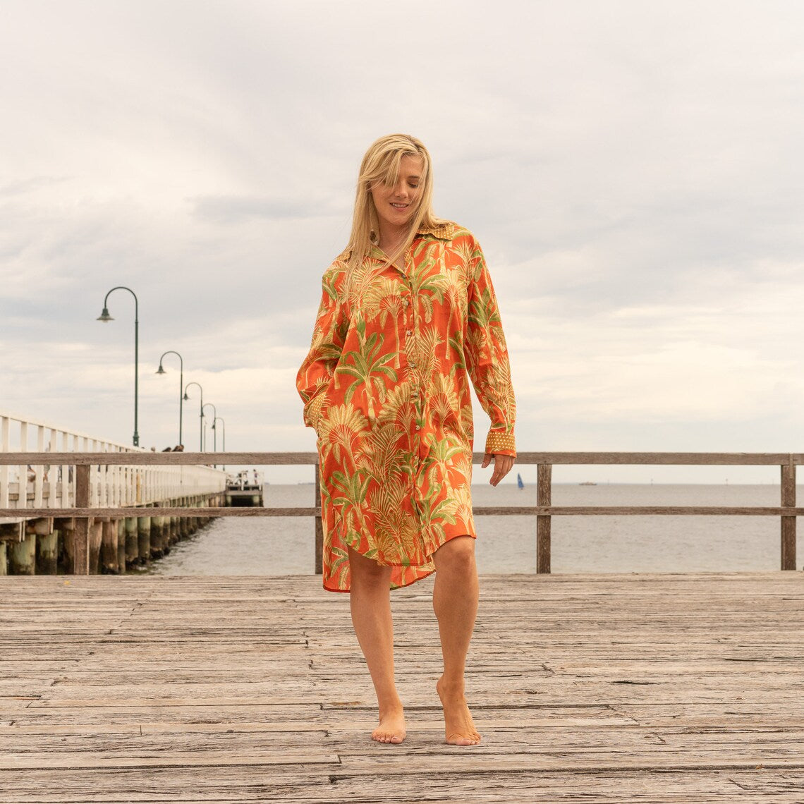 ORANGE SERENADE WOMEN'S COTTON LONG SHIRT DRESS - ONE SIZE