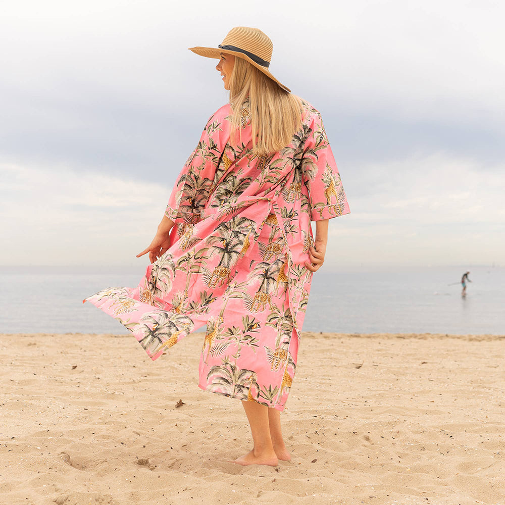 ‘JUNGLE SAFARI PINK' Women's Cotton Kimono Robe