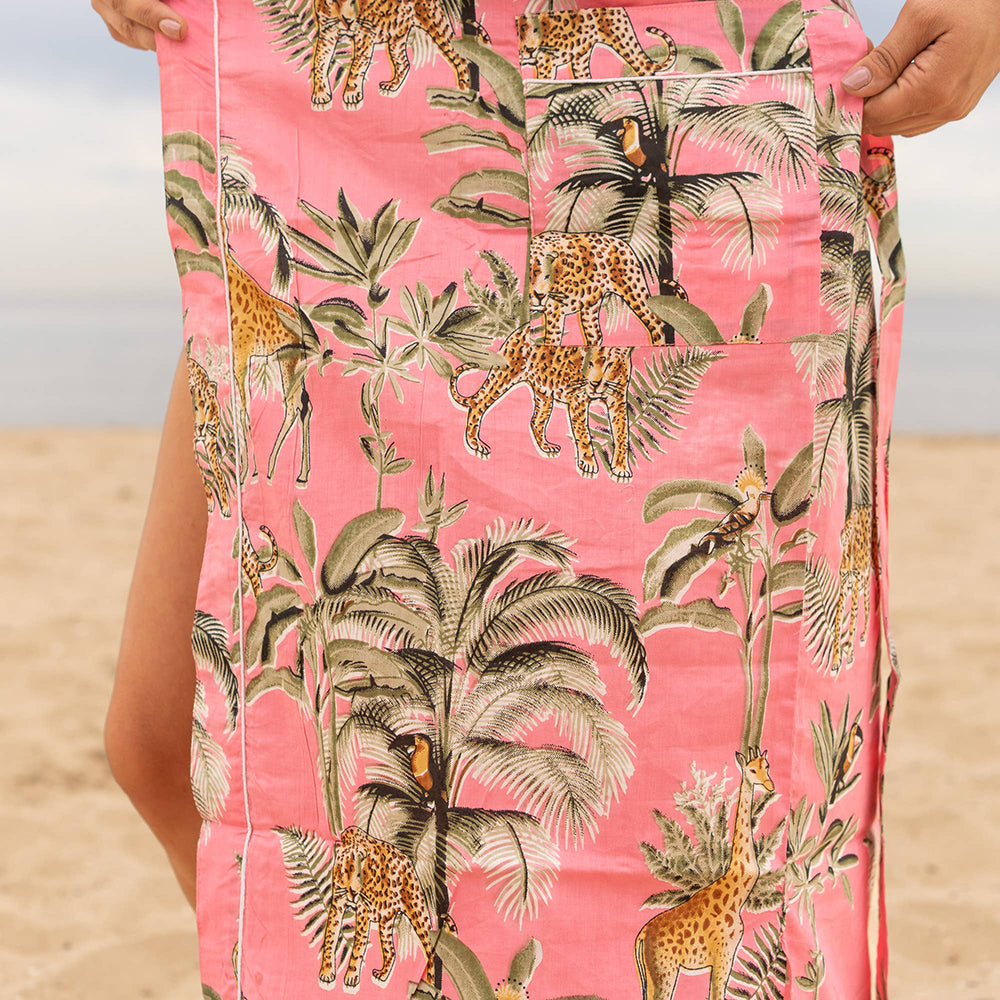 ‘JUNGLE SAFARI PINK' Women's Cotton Kimono Robe