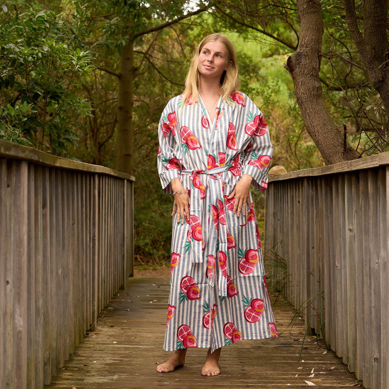 Citrus Bloom Robe - Bold Grapefruit Print on Luxe Cotton