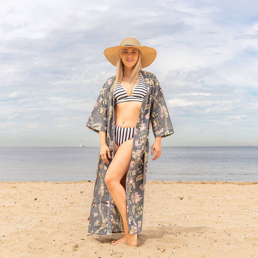 FLORAL BLISS' Women's Cotton Kimono Robe