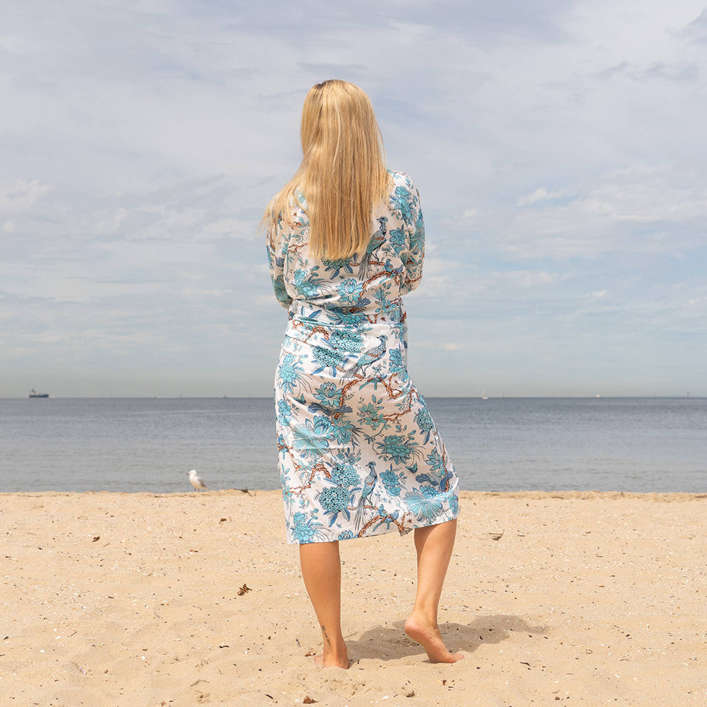 BLUE PEACOCK' Women's Cotton Kimono Robe