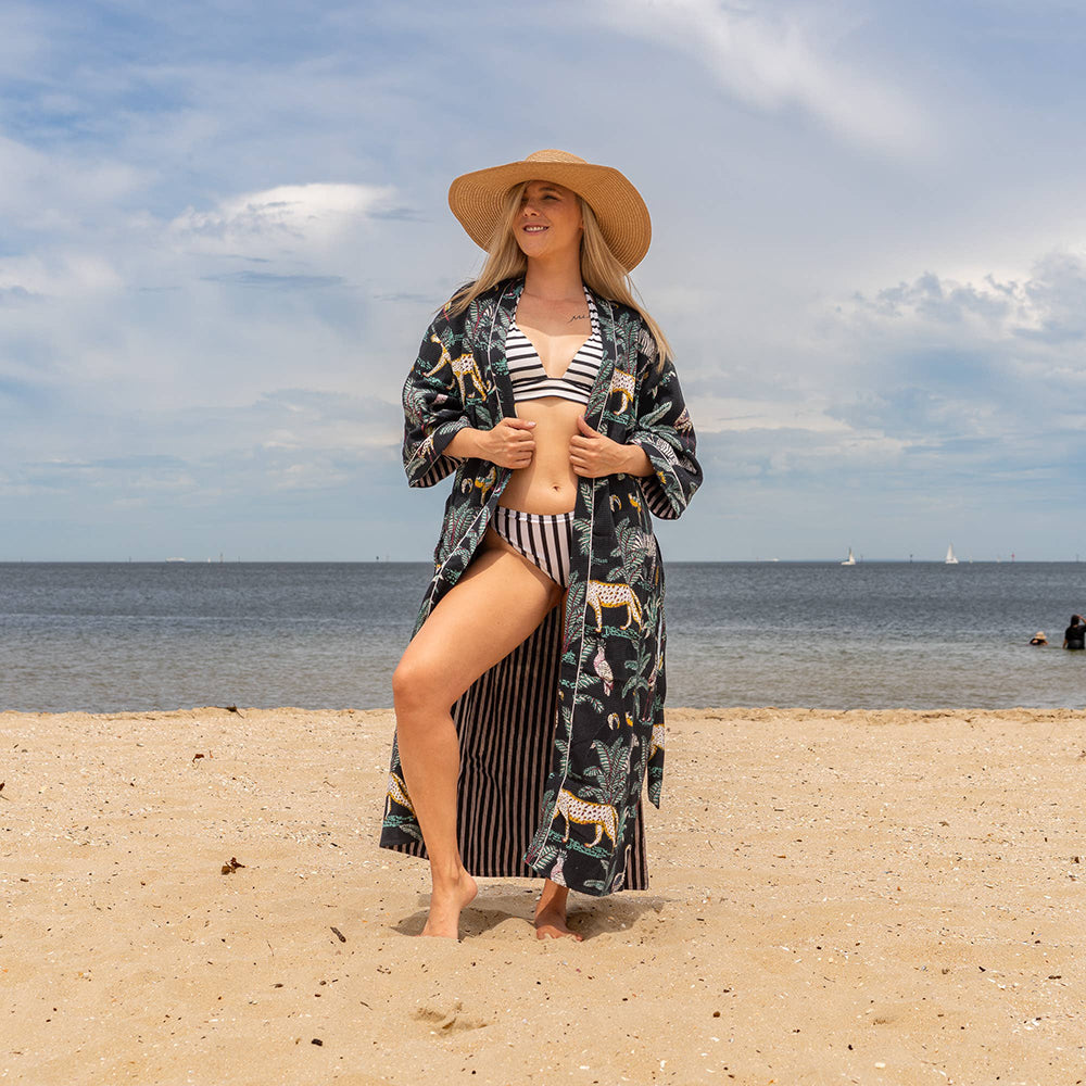 BLACK Safari' Women's Cotton Linen Waffle Kimono Robe (Copy)