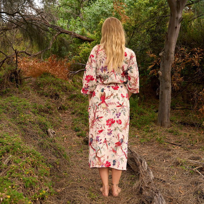 Enchanted Aviary Cotton Waffle Kimono Robe