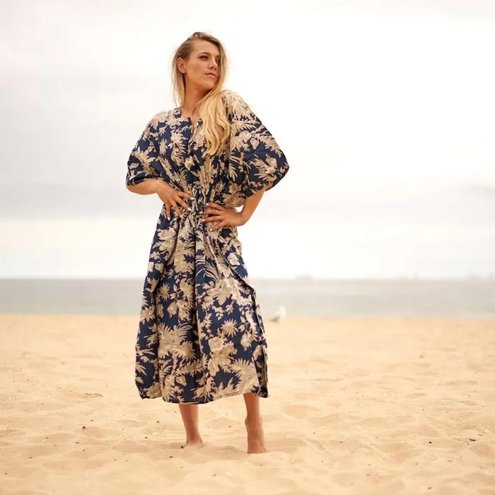 Cotton Kaftan Kimono Cardigan Floral Double Process Summer Clothing Comfy Maternity Wear Mothers Day Gift Valentine Gift For Her Blue