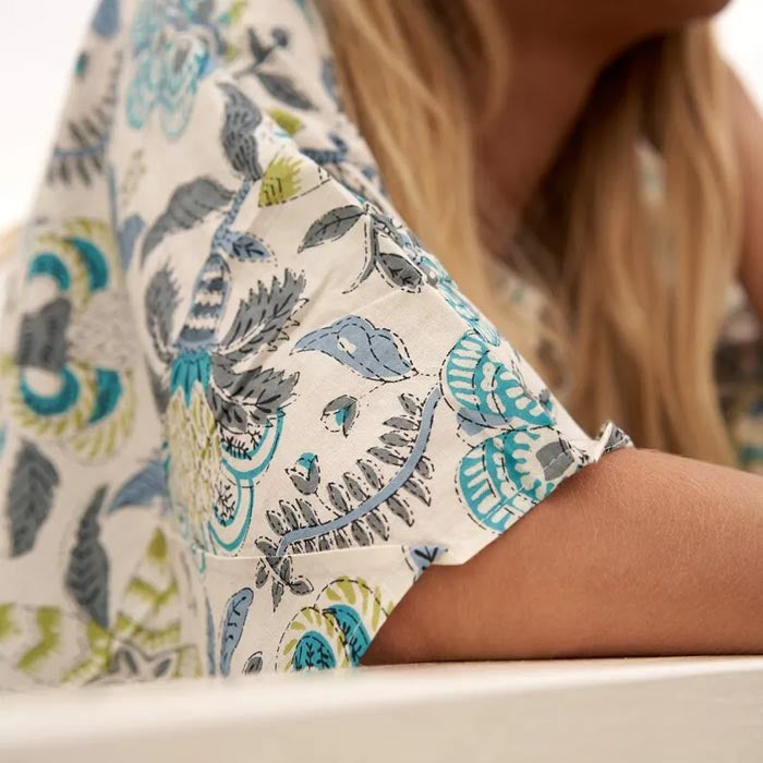 Cotton Kaftan Kimono Caridgan Summer Clothing Mother's Day Gift Maternity Gown Floral Christmas Gift for her Blue and White