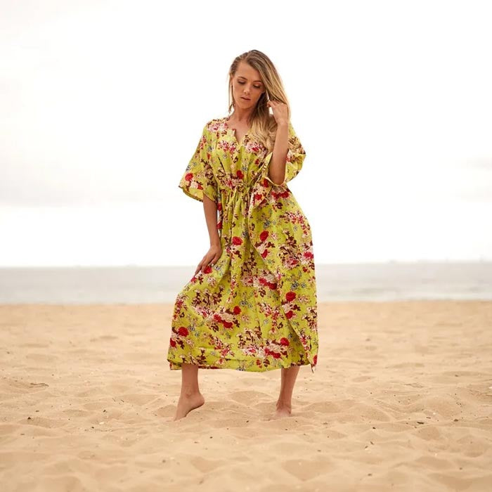Cotton Kaftan Kimono Caridgan Summer Clothing Valentine Mother's Day Gift Maternity Wear Christmas Gift for her Floral Greens