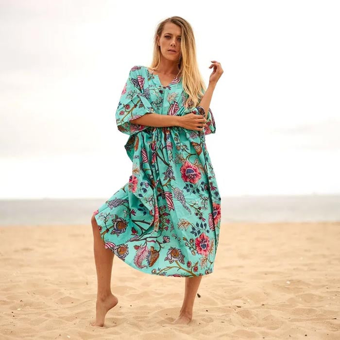 Cotton Kaftan Kimono Caridgan Summer Clothing Valentine Mother's Day Gift Maxi Dress Maternity Wear Christmas Gift for her Blue