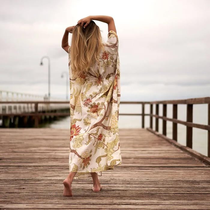 Cotton Kaftan Kimono Maxi Dress Cotton Dress Caridgan Plus size Clothing Mother's Day Gift Maternity Gown Beige Tree of Life Beige