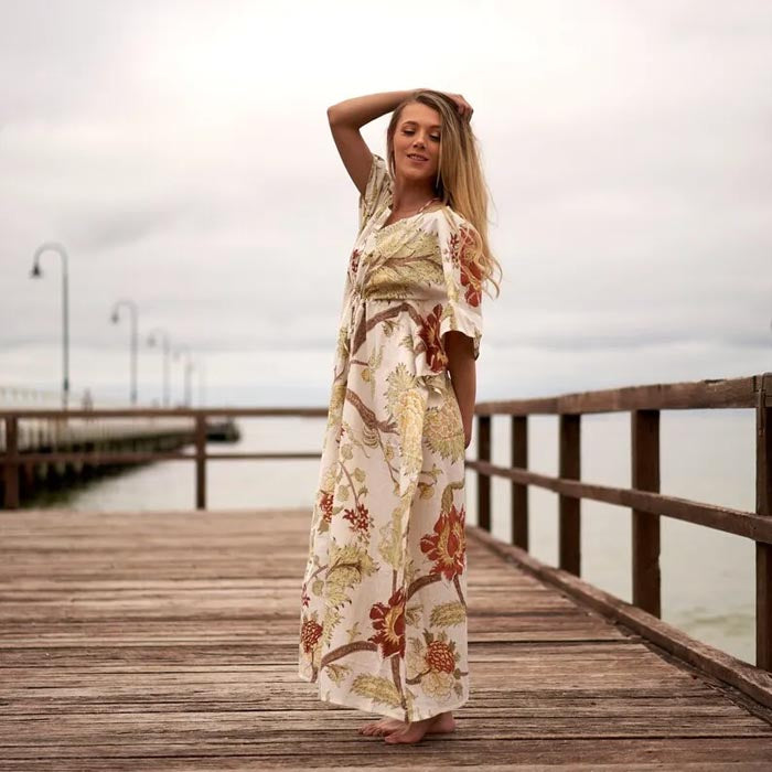 Cotton Kaftan Kimono Maxi Dress Cotton Dress Caridgan Plus size Clothing Mother's Day Gift Maternity Gown Beige Tree of Life Beige