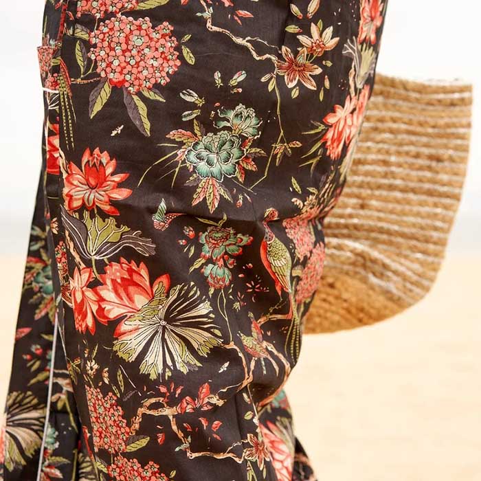 Linen Connections Cotton Kimono Bathrobe Frida Valentines Day GiftBird Bathrobe Turkish Bathrobe Cardigan Nightwear Dressing Gown CK123 Floral Black