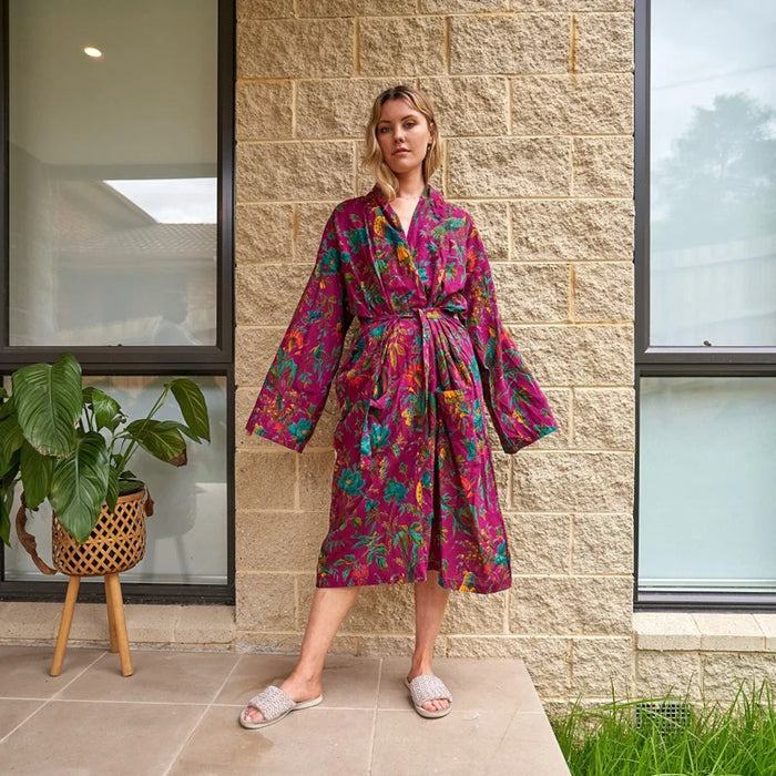 Linen Connections Cotton Kimono Bathrobe Frida Valentines Day GiftBird Bathrobe Turkish Bathrobe Cardigan Nightwear Dressing Gown CK170 Beach Pink Robe