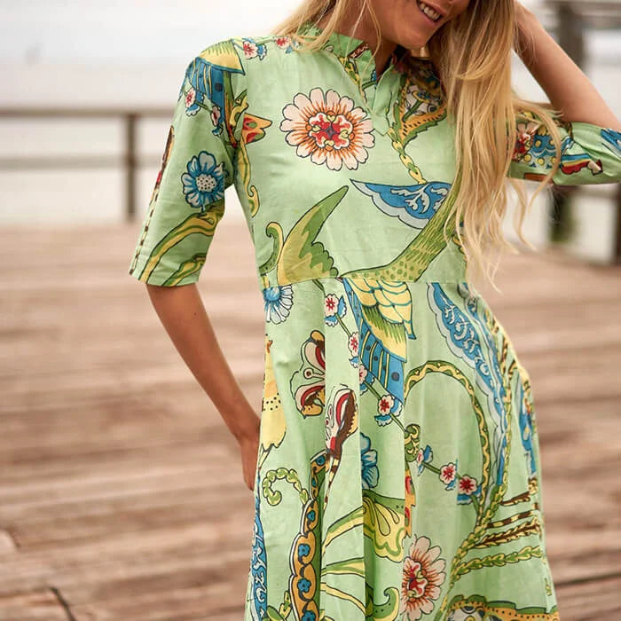 Set of 2 Umbrella Dresses Summer Dress Boho dress Long Boho Dress Lite Green Bird Print Price includes 2 Sizes S,M,L,XL BD33