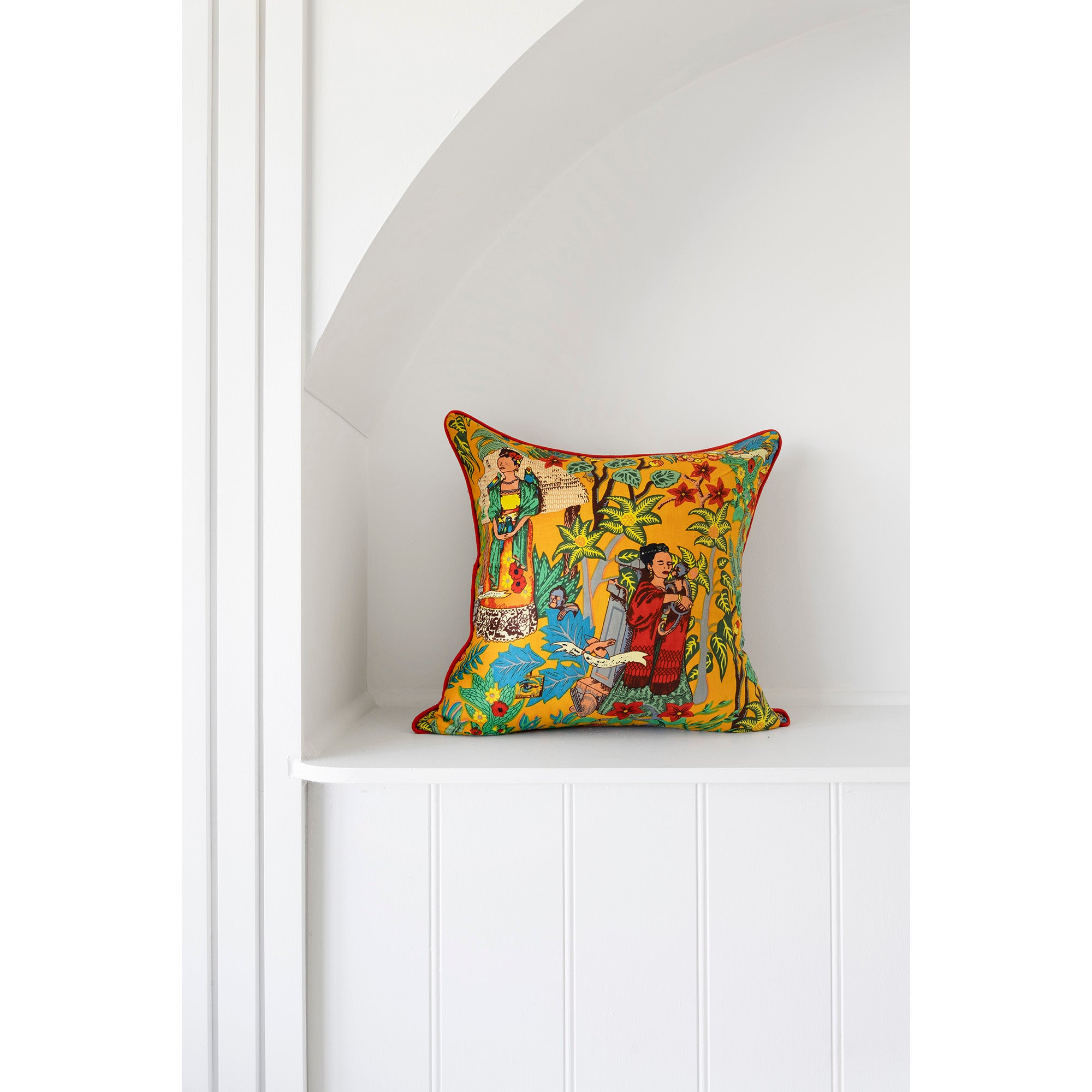 Mexican Painter Pillow Case, Frida Floral Decorative Cushion, Mexican Painter Art Garden Country Mexico Muertes Cushion Cover FRIDA MUSTARD