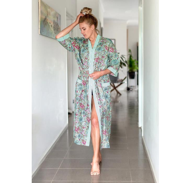 Linen Connections Frida Cotton Kimono Bathrobe Valentines Day Gift Turkish Cardigan Nightwear Dressing Gown Beach Bikini Summer CK156
