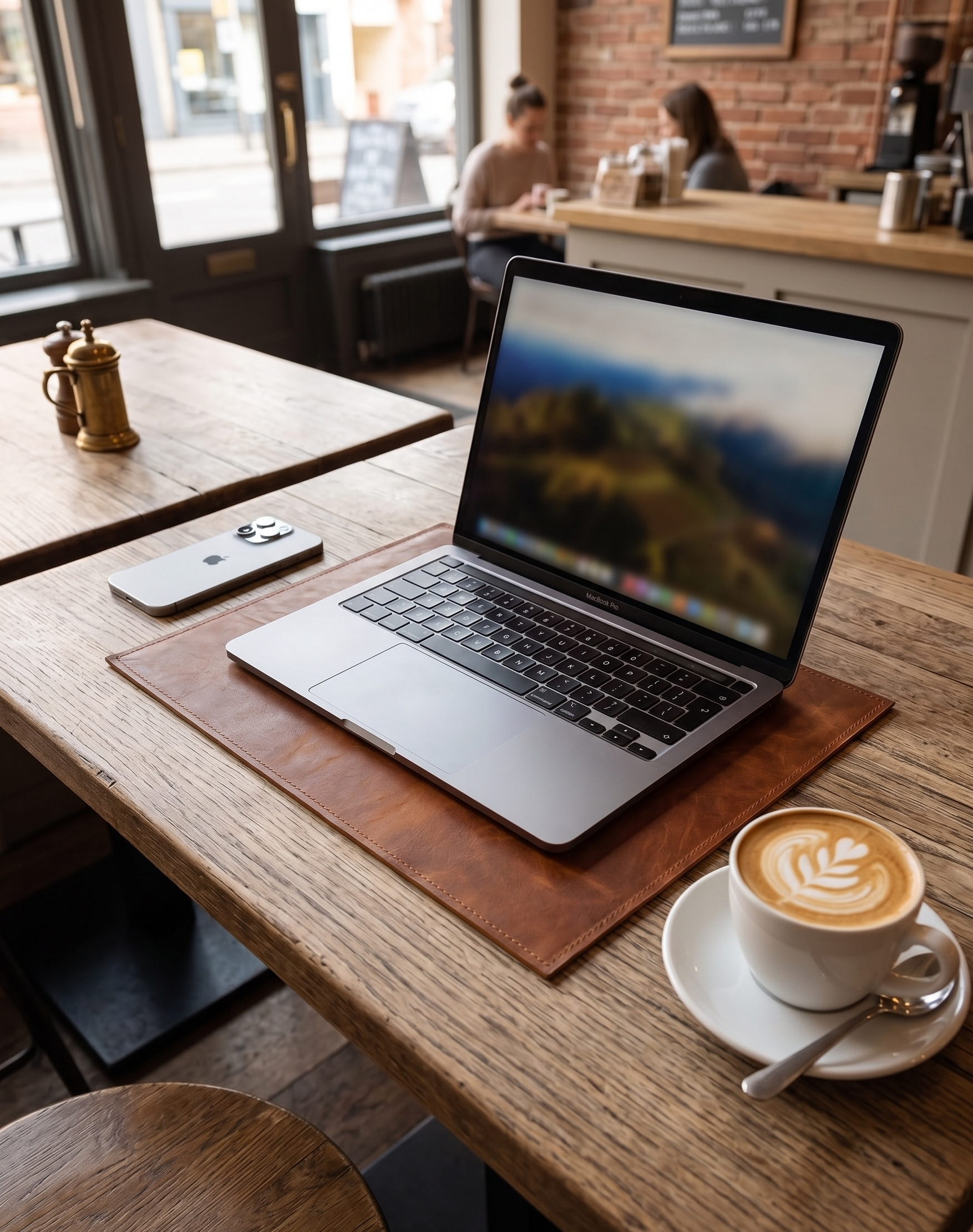 Premium brown leather desk mat for office and home workspace