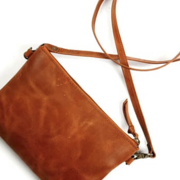 Genuine Leather Messenger/ Sling Bag Clutch- Tan