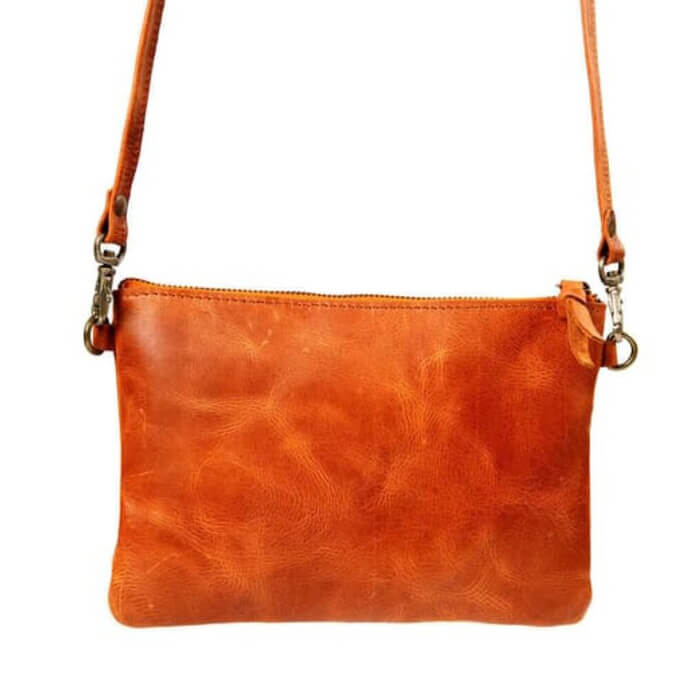 Genuine Leather Messenger/ Sling Bag Clutch- Tan
