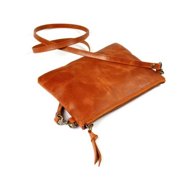 Genuine Leather Messenger/ Sling Bag Clutch- Tan