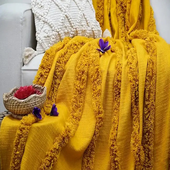 Hand Tufted Home Decor Cotton Throw Blanket Picnic Throw , Sofa Throw Handmade Throw Blanket, Boho Chick Blanket, Bedspread, Quilt, Throw