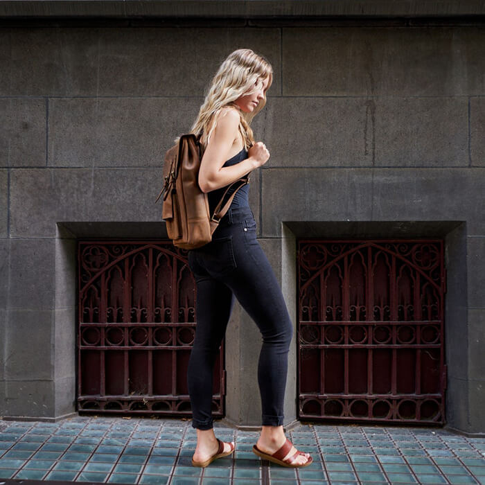 Handcrafted LEATHER BACKPACK in cognac tan brown Colour with LINING / Citi Rucksack - with two front pockets