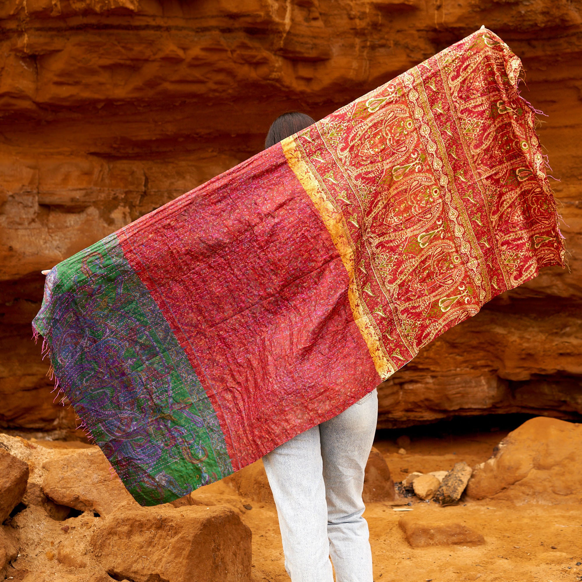 100% Silk Kantha Scarf