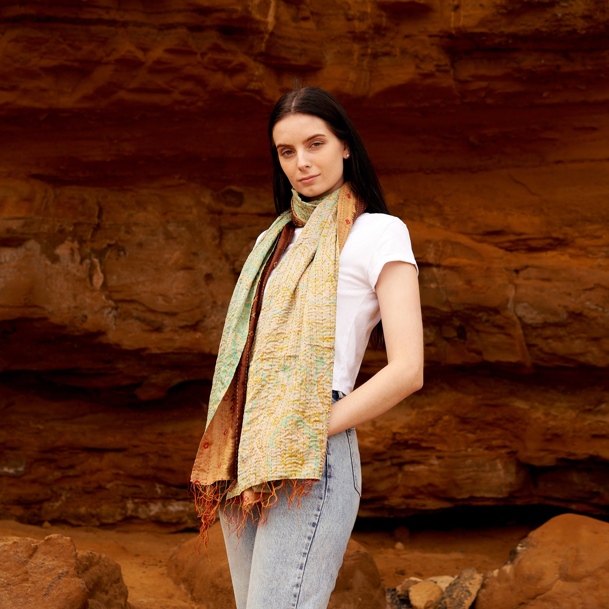 100% Silk Kantha Scarf
