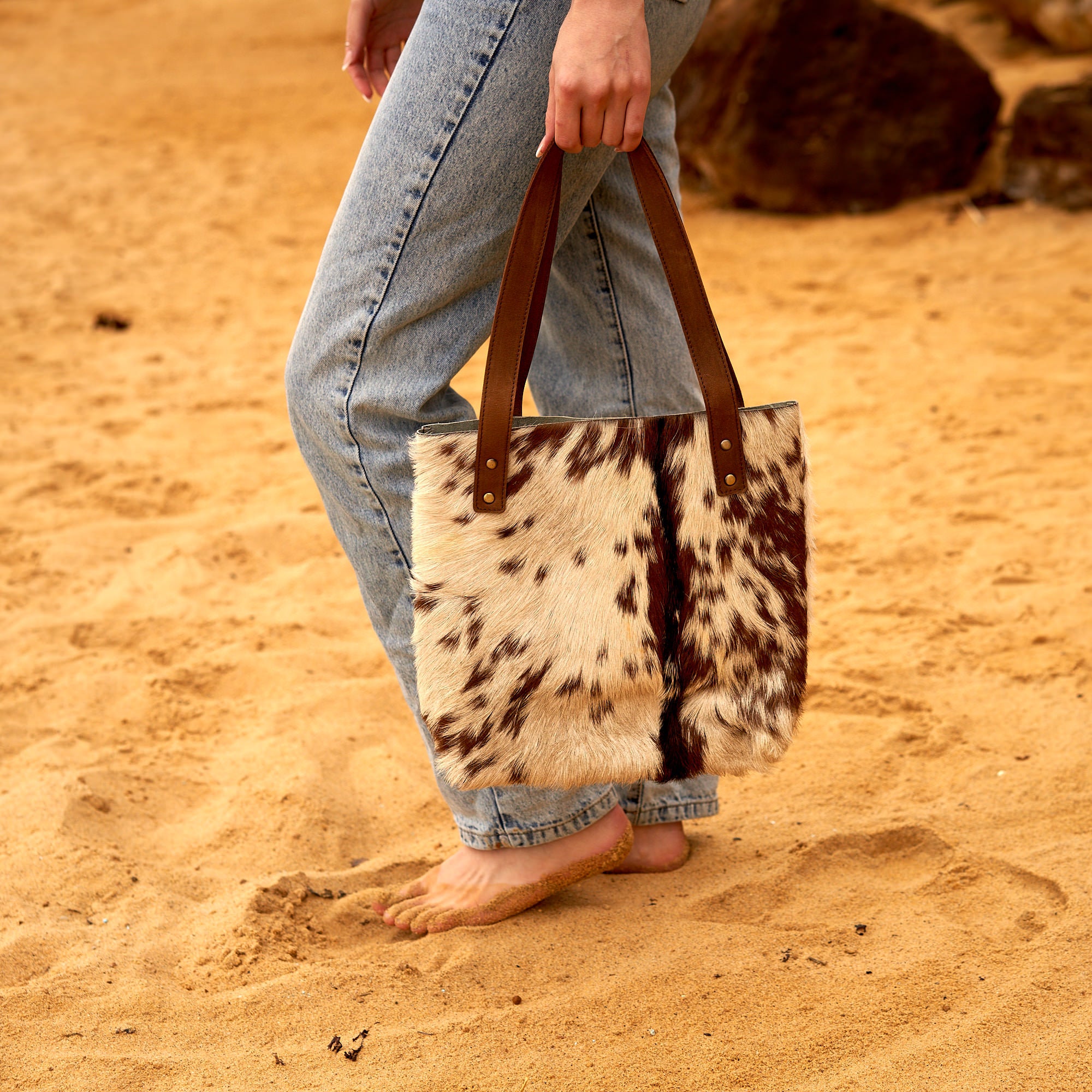 Genuine handmade cowhide leather tote shoulder purse bag