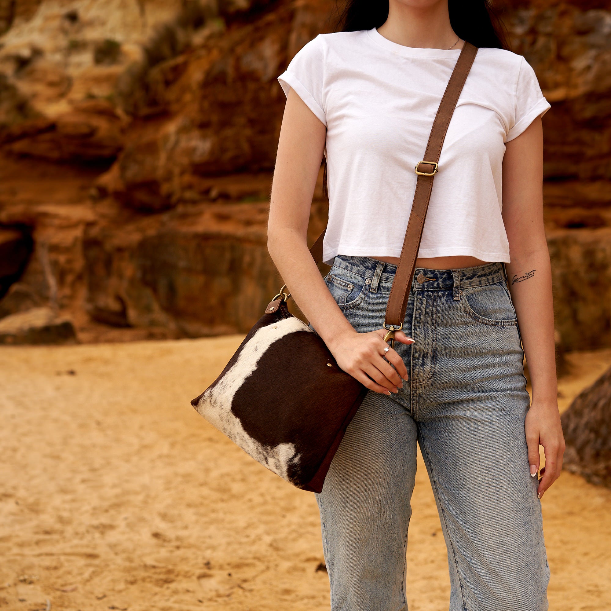 Handmade genuine cowhide leather shoulder messenger crossbody bag