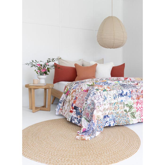 Kantha Quilt Indian Quilt Block Print Quilt Bedspread Bohemian Boho Cotton Throw Quilt Handmade Blanket Doona King Size KQ01