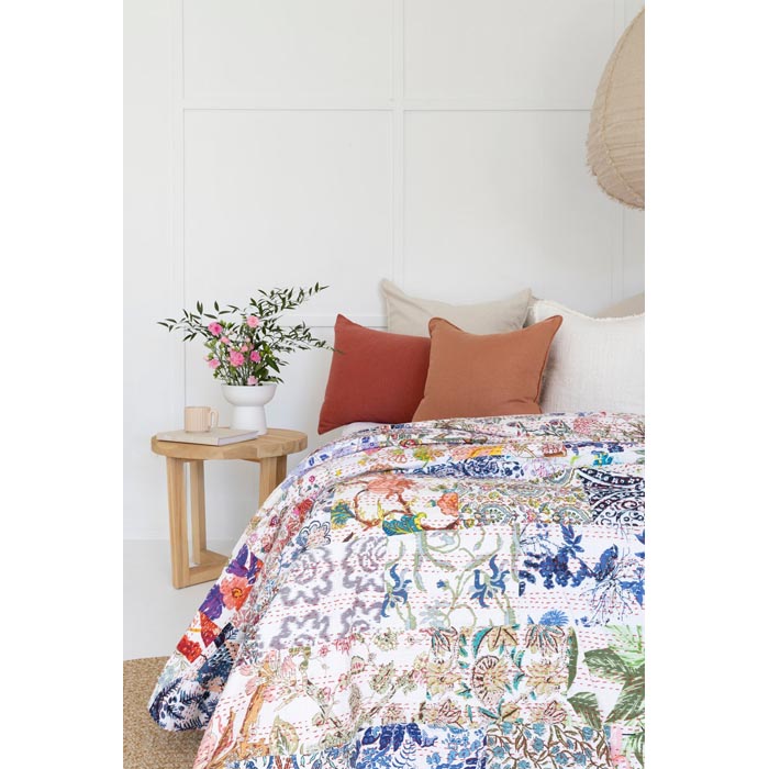 Kantha Quilt Indian Quilt Block Print Quilt Bedspread Bohemian Boho Cotton Throw Quilt Handmade Blanket Doona King Size KQ01