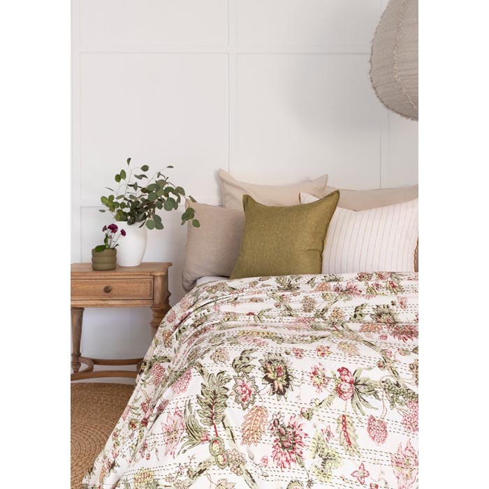 Kantha Quilt Indian Quilt Block Print Quilt Bedspread Bohemian Boho Cotton Throw Quilt Handmade Blanket Doona King Size KQ02