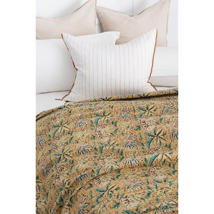 Kantha Quilt Indian Quilt Block Print Quilt Bedspread Bohemian Boho Cotton Throw Quilt Handmade Blanket Doona King Size KQ03